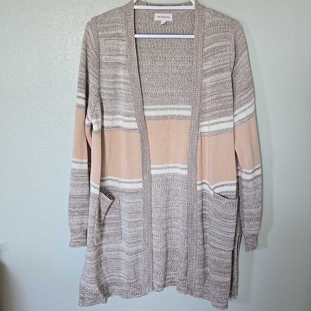 Molly & Isadora | Blush And Tan Long Cardigan Size 1X